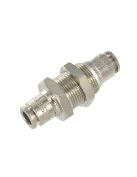 Schott-Durchgangsverschraubung, beidseitige Steckverb., gerade oder gewinkelt