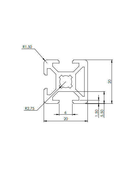 Alu-Strebenprofil 20x20, 3 Nuten | EASI-Spare