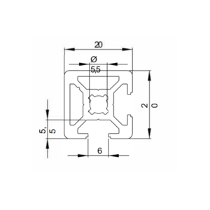Alu-Strebenprofil 20x20, mit 2 Nuten im 90° Winkel | EASI-Spare
