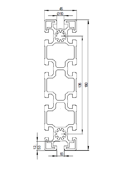 Aluminium-Strebenprofil 45x90L mit 10mm Nut, Meterware| EASI-Spare
