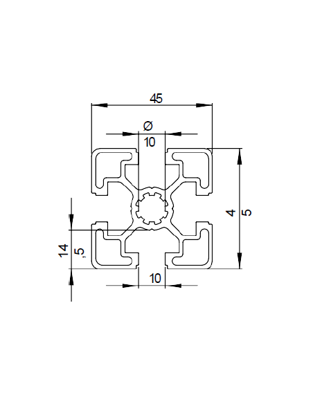 Aluminium-Strebenprofil 45x45L mit 10mm Nut | EASI-Spare