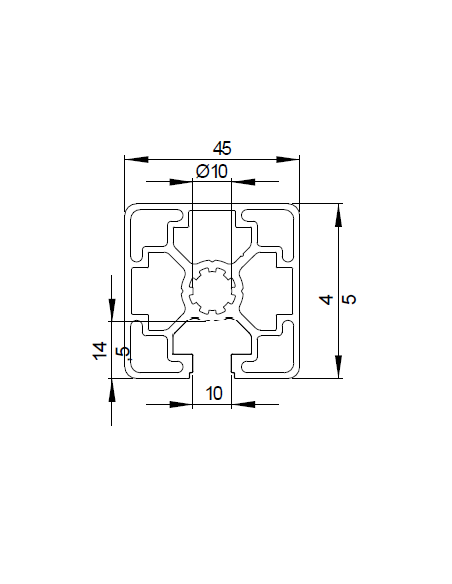 Alu-Strebenprofil 45x45L1N 10mm-Nut | EASI-Spare